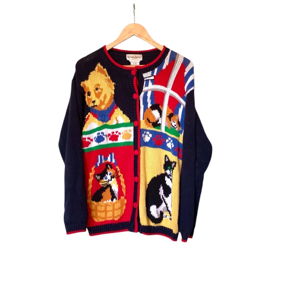 🌵Vintage Alexandra Bartlett Cozy Chunky Cat Knitted Sweater Size Small🌵